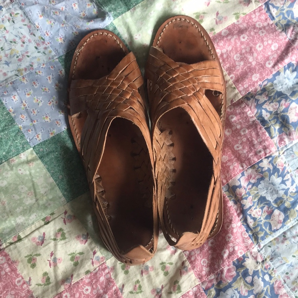 Woven Leather Slide Sandals - Brown